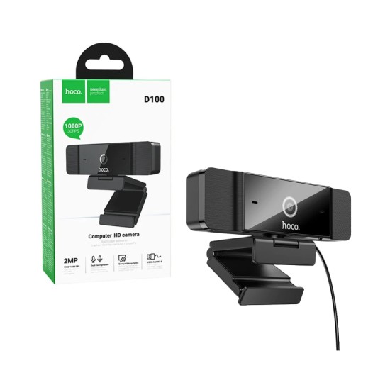 Câmara para Computador Hoco D100 com Microfone Duplo, 2MP 1,5m Preto